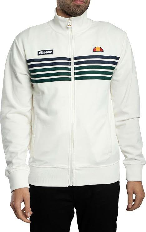 ellesse Men's Vicenza Track Jacket, Off White/Dark Green