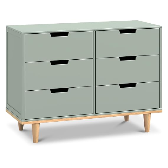 Davinci Marley 6 Drawer Double Dresser in Light Sage and Honey, GREENGUARD Gold Certified