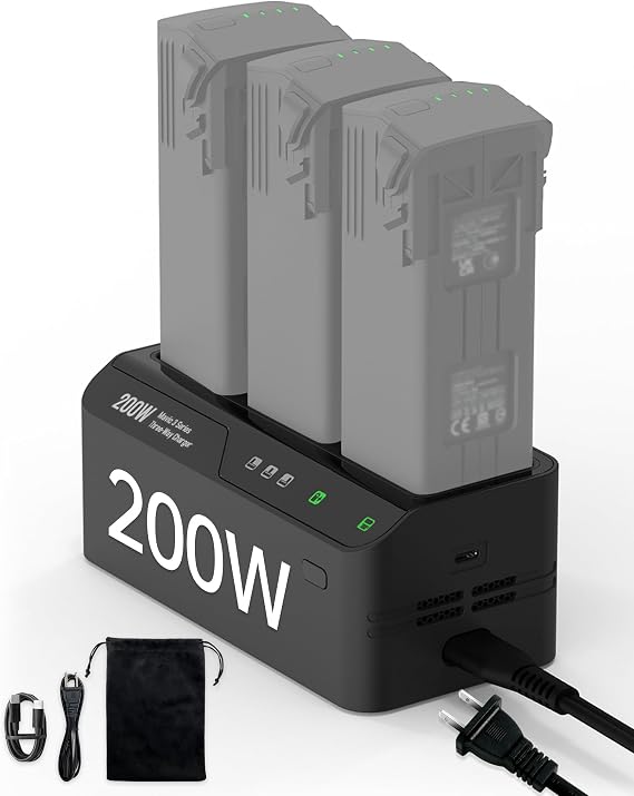 200W Mavic 3 Series Fast Battery Charger, Parallel Charging Hub | For DJI Mavic 3 Series Drones, PD 100W Fast Charger Charges 3 Batteries in 1hr, 95% Efficient Charge & 60% Storage Mode