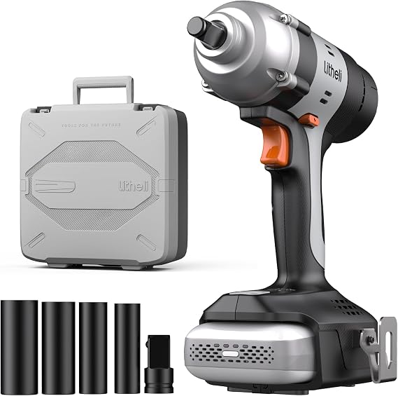 LiTHELi 20V Cordless Impact Wrench Kit with 2.0Ah Battery, 1/2" Hog Ring Impact Gun, Max 295ft-lbs & 3000IPM, 5 Torque Settings, 5 Sockets & Blow Molded Case, for Car Tire, Home Repair & DIY
