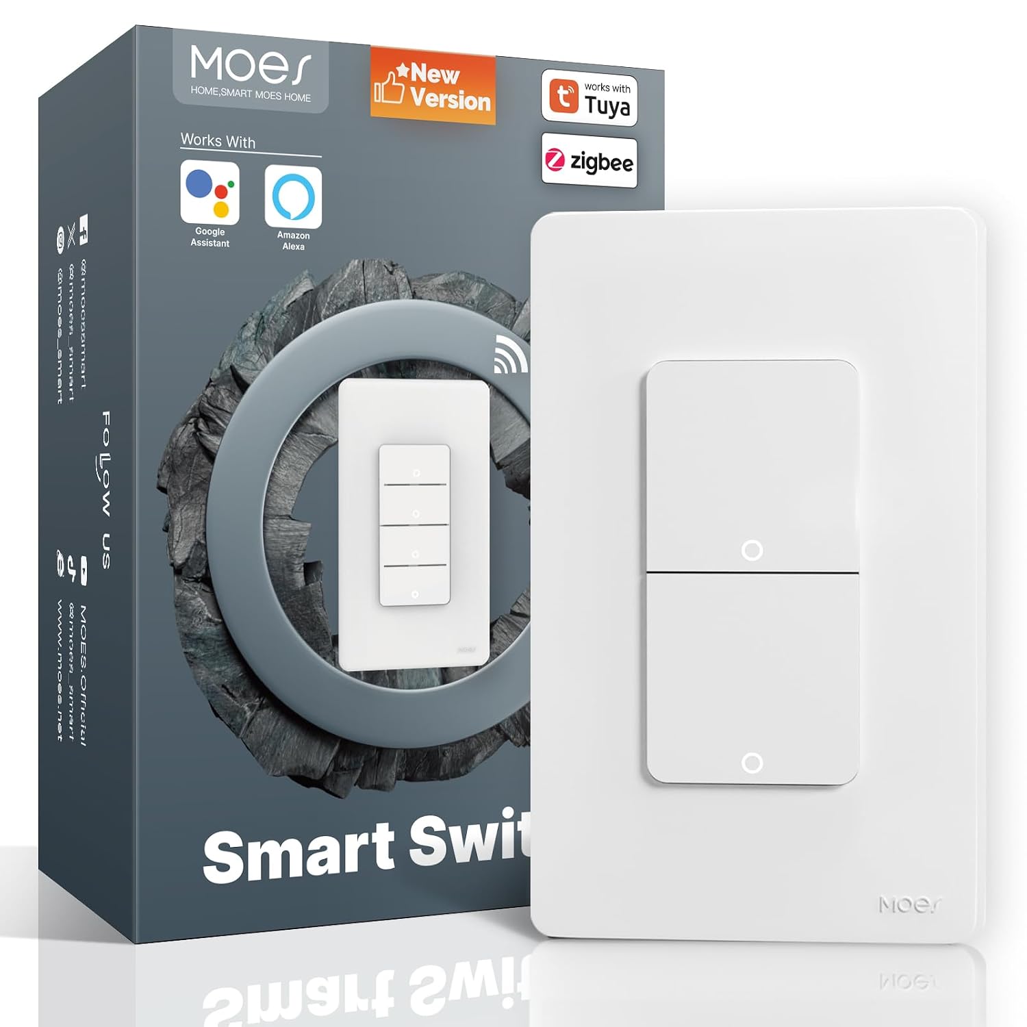 MOES Zigbee Smart Double Switches, 2nd Generation Light Switch 2 Gang, No Neutral Wire, Require MOES Zigbee Hub, Compatible with Alexa Google Assistant, Support Tuya Smart Life