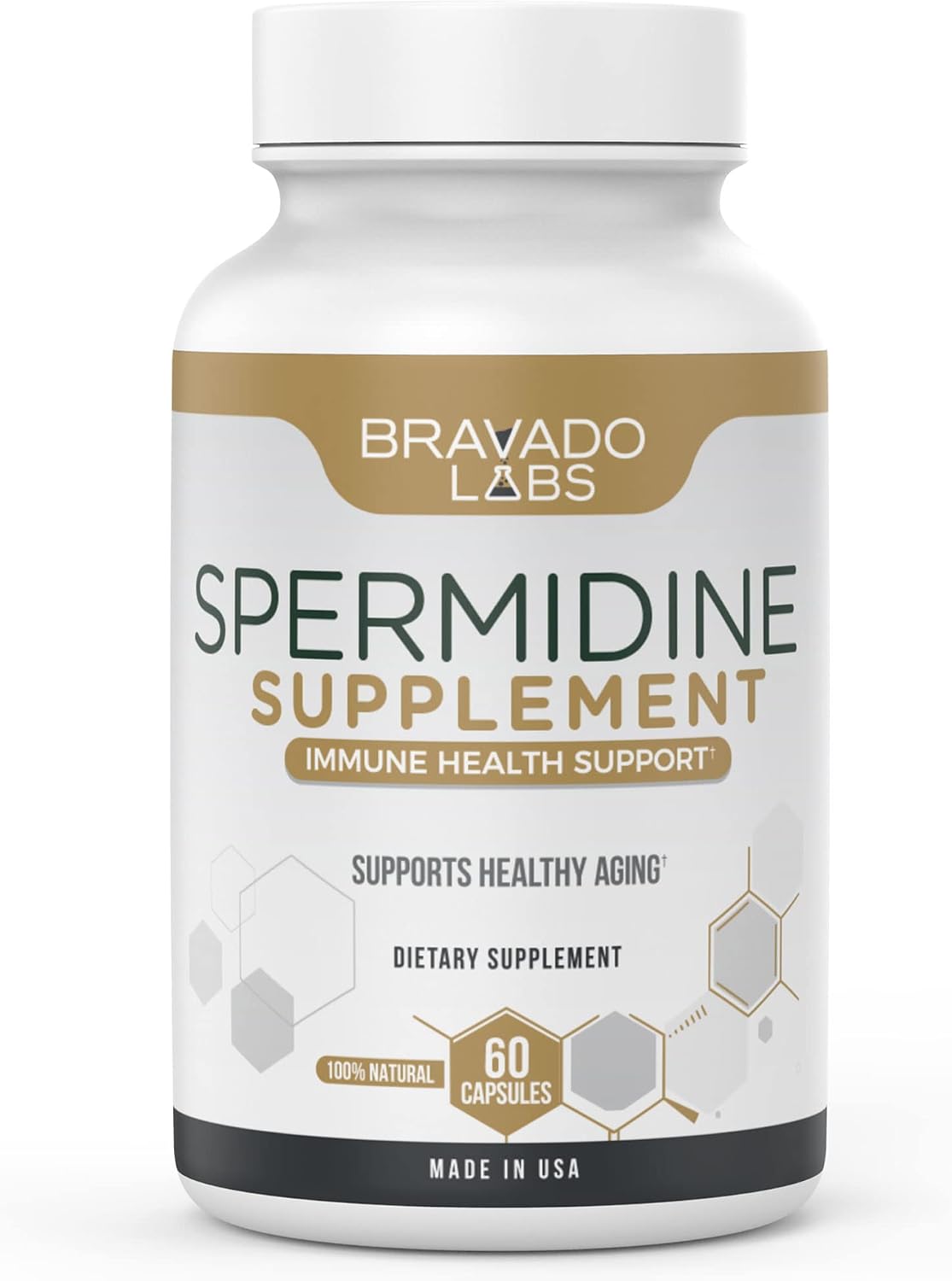 Bravado Labs Premium Spermidine Supplement - Concentrated Wheat Germ Extract with Thiamin - Advanced Mitochondria, Cell Health and Immune Support - Non-GMO, All-Natural Formula - 60 ct