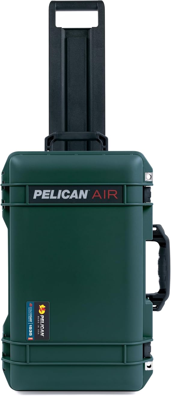 Trekking Green Pelican Air 1535 Carry-on Case - With Pick & Pluck Foam - Black Handles & Latches.