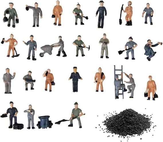 Warmtree 27 Pcs 1:87 Scale Worker Model Mini People Figures Set
