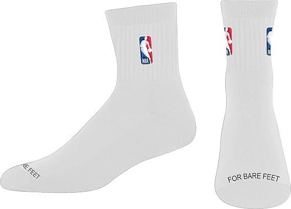 For Bare Feet NBA CLASSIC LOGOMAN Quarter Sock, White, Size Large