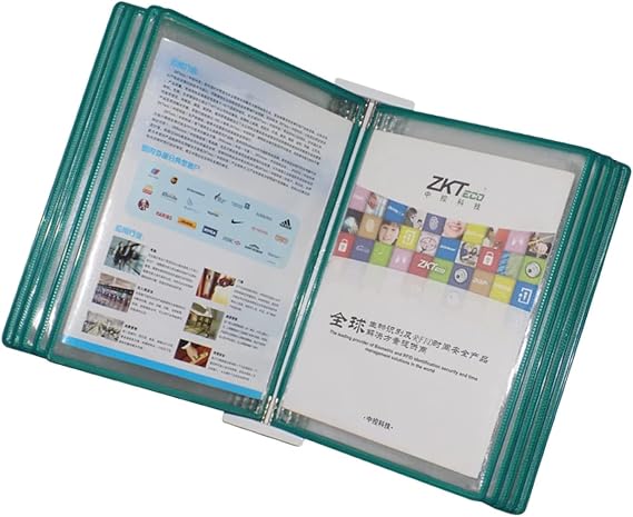 Wall Mounted Display File Holder, Catalog Display Rack, Wall-Mount Reference System, 10 Double-Sided Panels, with 20 A4 Letter Sized Pockets, Loose-Leaf Document Storage Display Rack(Green)