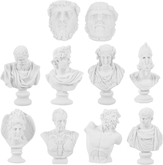 LALAFINA 10pcs Mini Bust Statue Plaster Figurines for Art Desktop Decoration Vivid Expressions and Fine Craftsmanship for Home Decor