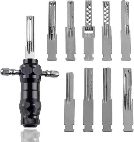 Tubular Lock Pick Set: 9-in-1 Precision Unlocking Tool with Interchangeable Stainless Steel Keys,Portable Design for Professional Locksmiths & DIY Use Kit,Multi-Lock Compatibility