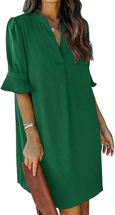 QACOHU Womens Summer Casual V Neck Shift Mini Dress