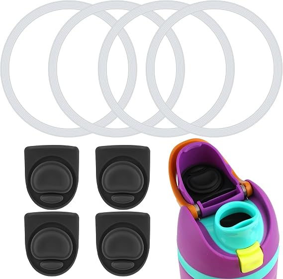PEUTIER 4pcs Water Bottle Seal Circle & 4pcs Replacement Stopper, Silicone O Circle Lid Gasket Parts for Owala Free Sip 19oz 24oz 32oz 40oz, Cap Mouth Plug Gasket Accessories, BPA-Free