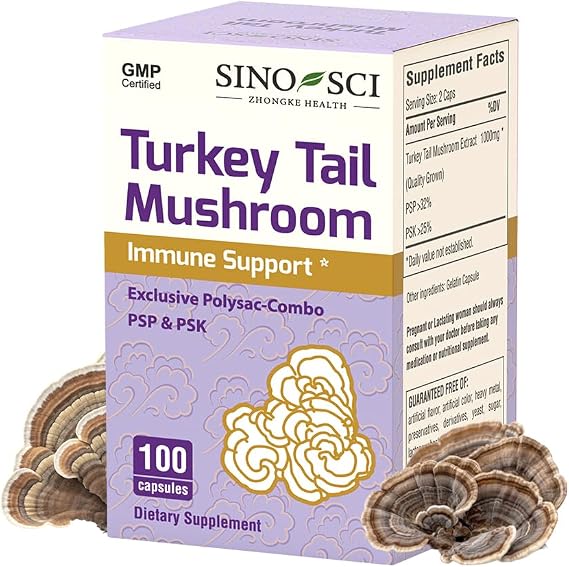 Turkey Tail Mushroom - PSP > 32% & PSK>25%, Support Immune & Cellular Level, Non-GMO, 100 Caps