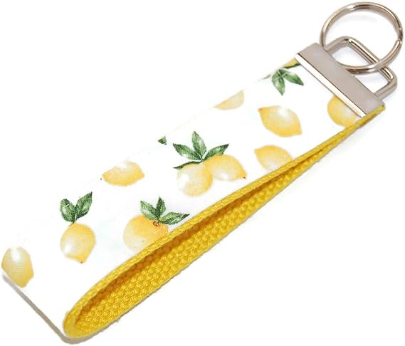 Lemon on White Keychain Fabric Key Fob