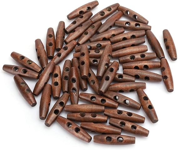 Watris Veiyi Wooden Toggle Buttons, 50PCS Oval Wood Buttons, 2.0x0.5in