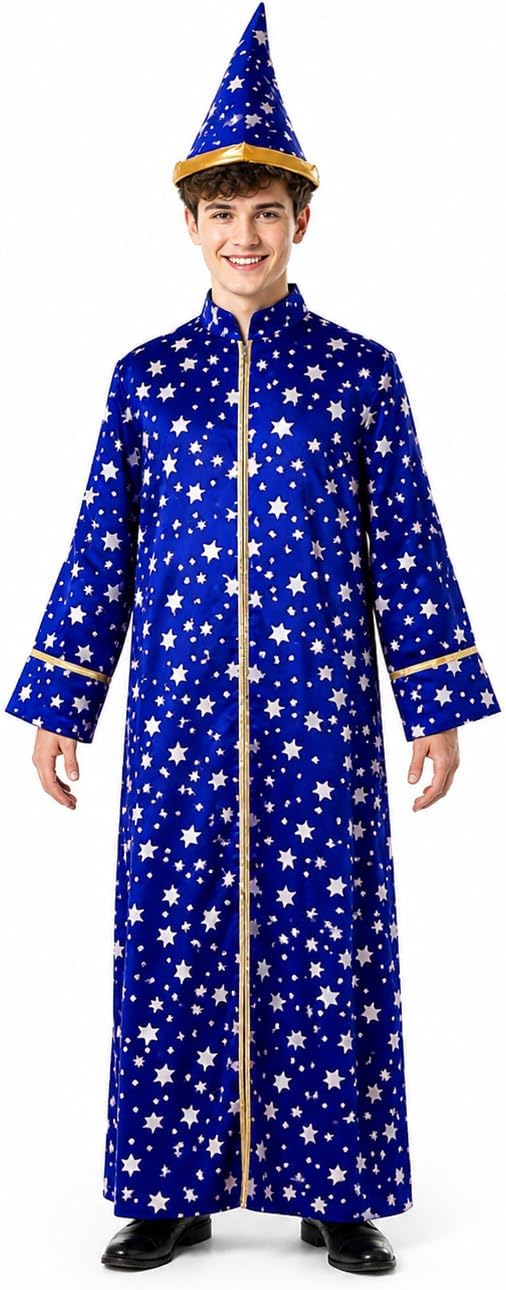Adult Wizard Costume Unisex Cloak with Hat Stars Magic Wizard Cloak Robe