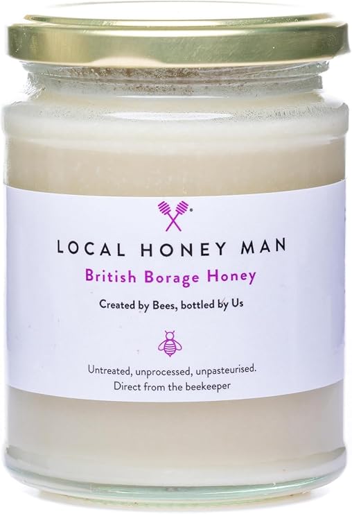 Local Honey Man British Borage Honey, 255g Pure Raw Honey, Untreated & Unprocessed, Unpasteurised, Easy to Use in Drinks