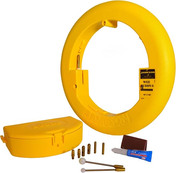 Jameson Wee Buddy Fish Tape, 1/8 in. x 100 ft. Non-Conductive Fiberglass Wire Puller with Accessory Kit Electrical, Network, Low-Voltage Cable Running Tool 200 lb. Strength, 1.5 Bend Radius
