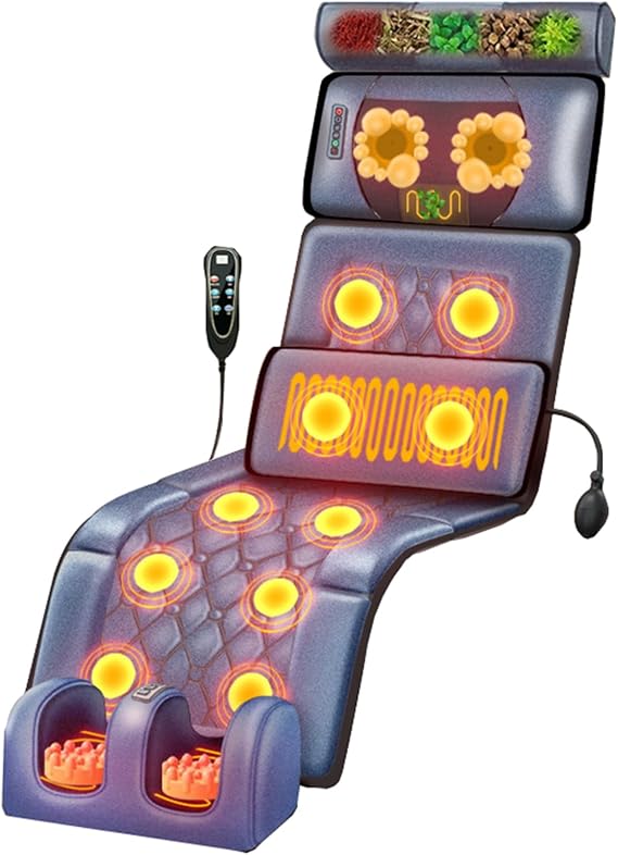 Full Body Massage Mat with Heat - 10 Motors Vibrating Full Back Massagers,with Detachable Neck Massager Headrest and Multifunctional Leg and Foot Massagers,for Home Office(Color:A)