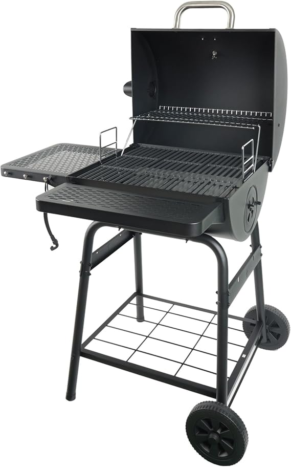 Grill Boss Charcoal Barrel Grill, Adjustable Cast-Iron Grate, Black, 23-In