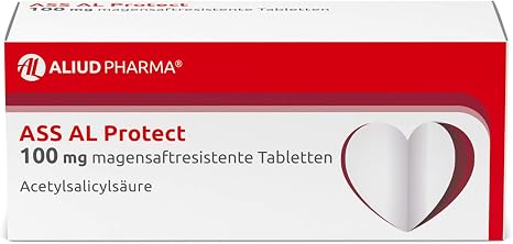 ASS AL Protect 100 mg Gastric Juice-Resistant Tablets for Antiplatelet Aggregation Pack of 50 Tablets