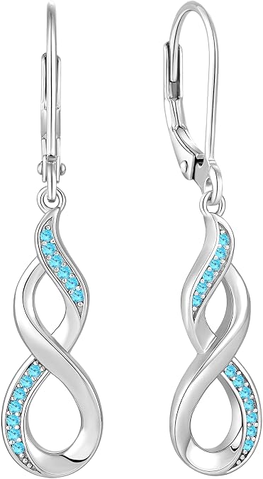 YL Infinity Dangle Drop Earrings 925 Sterling Silver Leverback Earrings Birthstone Jewelry for Women