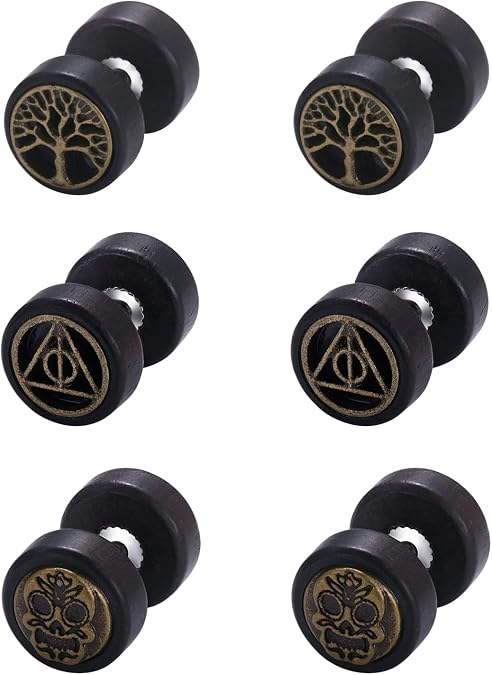 Cupimatch Womens Mens Earrings, 2 Pairs Stainless Steel Wood Tree Hoop Earrings Studs Set for Mother's Day