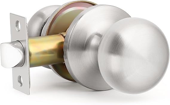 GOBEKOR 1 Pack Passage Door Knobs Interior Satin Nickel Keyless Door Knobs Closet Hall Door Knob Round Passage Knob with Lock