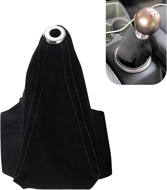 Car Shift Boot Cover, Suede Leather Manual Automatic Shift Boot Sleeve Dust Protector Cover, Universal Interior Car Accessories for Most Car Truck SUV (Black/Black Line)