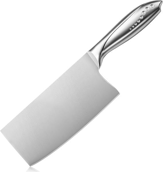 WELLSTAR 7 Inch Stainless Steel Meat Butcher Cleaver, Chinese Chef Knife