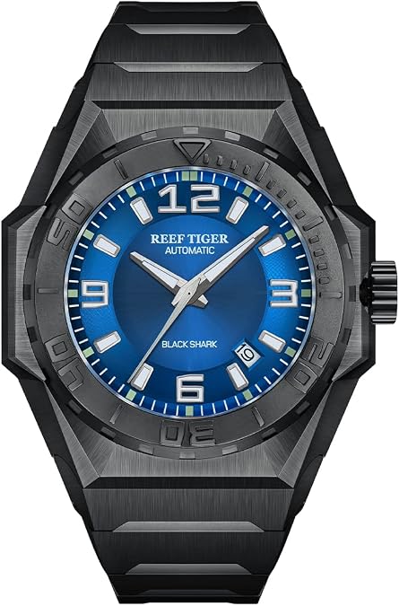 REEF TIGER Mens Big Sport Mechanical Watches Black Automatic Dive Watches RGA6903