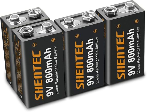 4 Stück Shentec 9V Akku 800mAh 9V Block Batterien Wiederaufladbare Batterien 6F22Lithium-ion 9 Volt Aufladbare Akkubatterien mit geringer Selbstentladung & Lange Lebensdauer