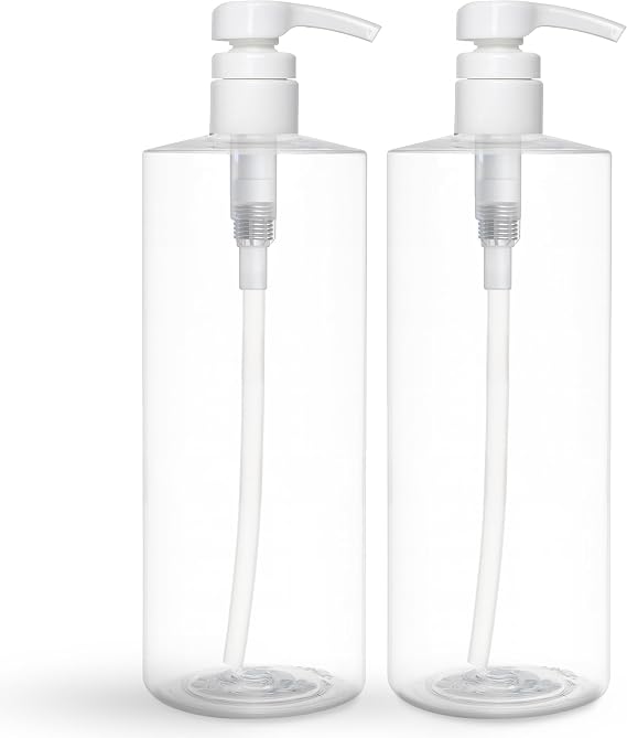 BRIGHTFROM Empty Shampoo Pump Bottles, 32 OZ/ 1 Liter, BPA-Free Cylinder Containers, Household & Commercial Use, 2 Pack - Leak Proof
