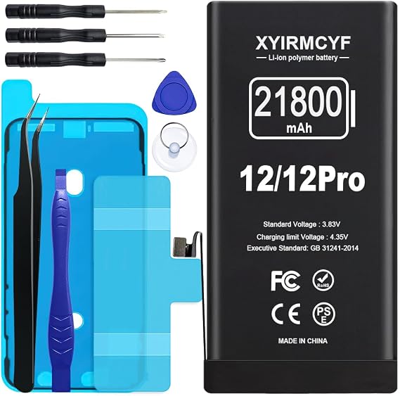 XYIRMCYF 21800mAh Super Capacity Battery Compatible with iPhone 12/12 Pro, 0 Cycle Li-Polymer Replacement Battery for iPhone 12/12 Pro, with Professional Repair Tool Kit