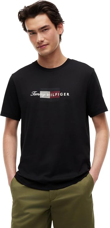 Tommy Hilfiger Men's Script Flag Regular Tee Mw0mw43226 S/S T-Shirt (Pack of 1)