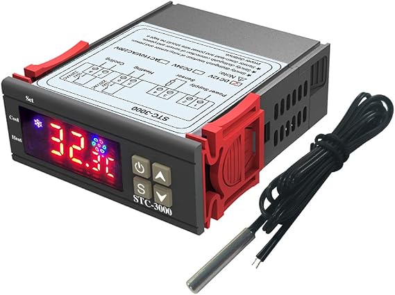STC-3000 LCD Digital Temperature Controller DC 12V Electronic Thermometer Intelligent Heating Cooling Waterproof NTC Temperature Sensor Probe Snap Design High Brightness Display