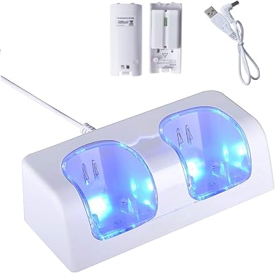 TechKen Dual Charging Station with 2 Rechargeable Batteries for Wii Controllers, Charging Dock for Wii Controllers, Wii Charger Station, Wii Charging Station