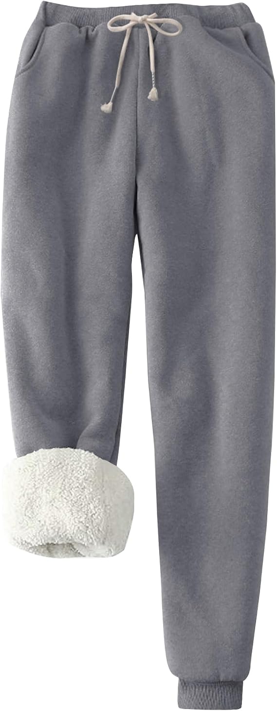 Flygo Womens Winter Warm Fleece Joggers Sherpa Lined Pants with Pockets