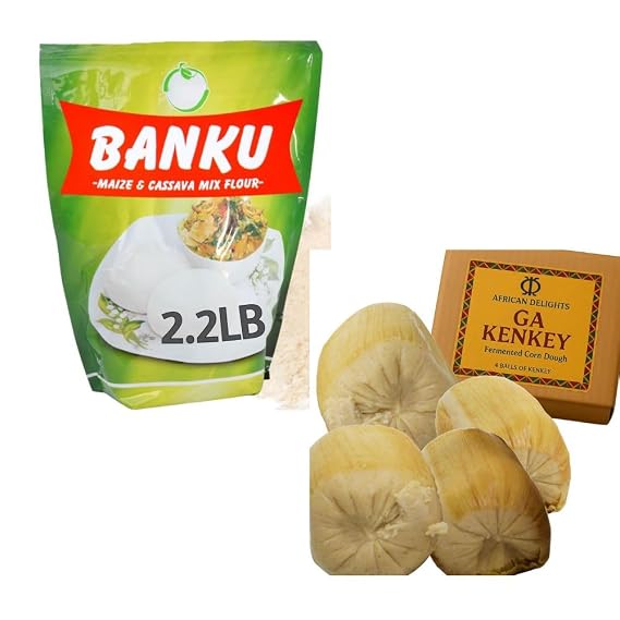 African Delights Ghanaian Meal Bundle (2 Pack) Banku Mix Ghana 2.2LB and Wala GA Kenkey Four Balls Authentic Ghana Food Fermented Cornmeal Set