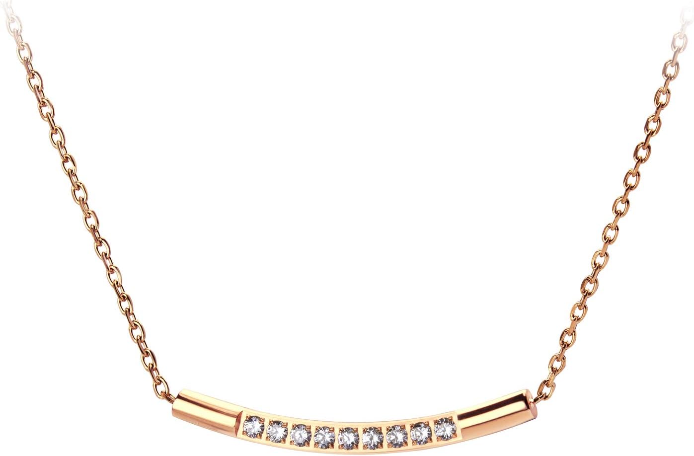 555Jewelry Womens Stainless Steel Classic Bar Cubic Zirconia Pendant Necklace