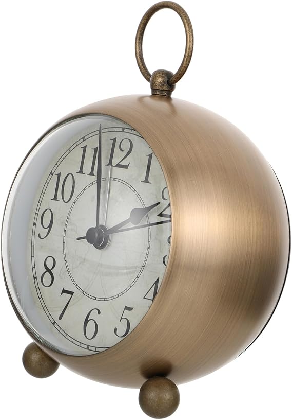Retro Luminous Iron Desk Clock Silent Bedroom Alarm Clock with Night Light Battery-free for Home Office