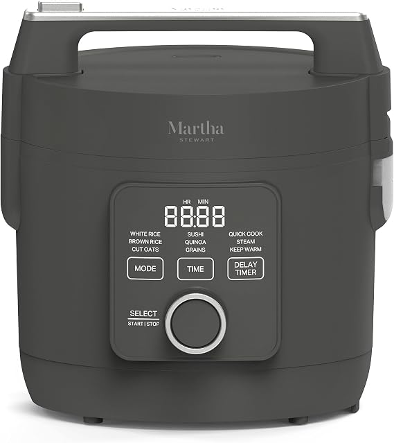 Martha Stewart 8 Cup Cooked (4 Cup Uncooked) Rice Cooker & Steamer, Caviar