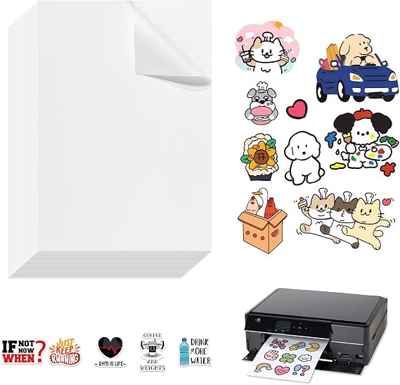 30Sheets Sticker Paper for Printer A4 Printable Vinyl Sticker Paper | Matte White Printable Sticker Paper Waterproof Printable Vinyl Self-Adhesive Film Deca for Inkjet Printers and Laser Printers