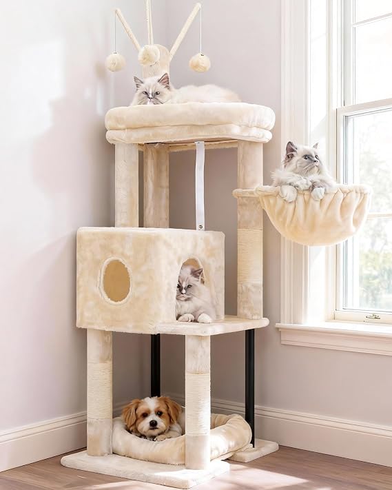 Heybly Cat Tree, 115cm Cat Tower for Indoor Cats with Large Perch HCT202SM