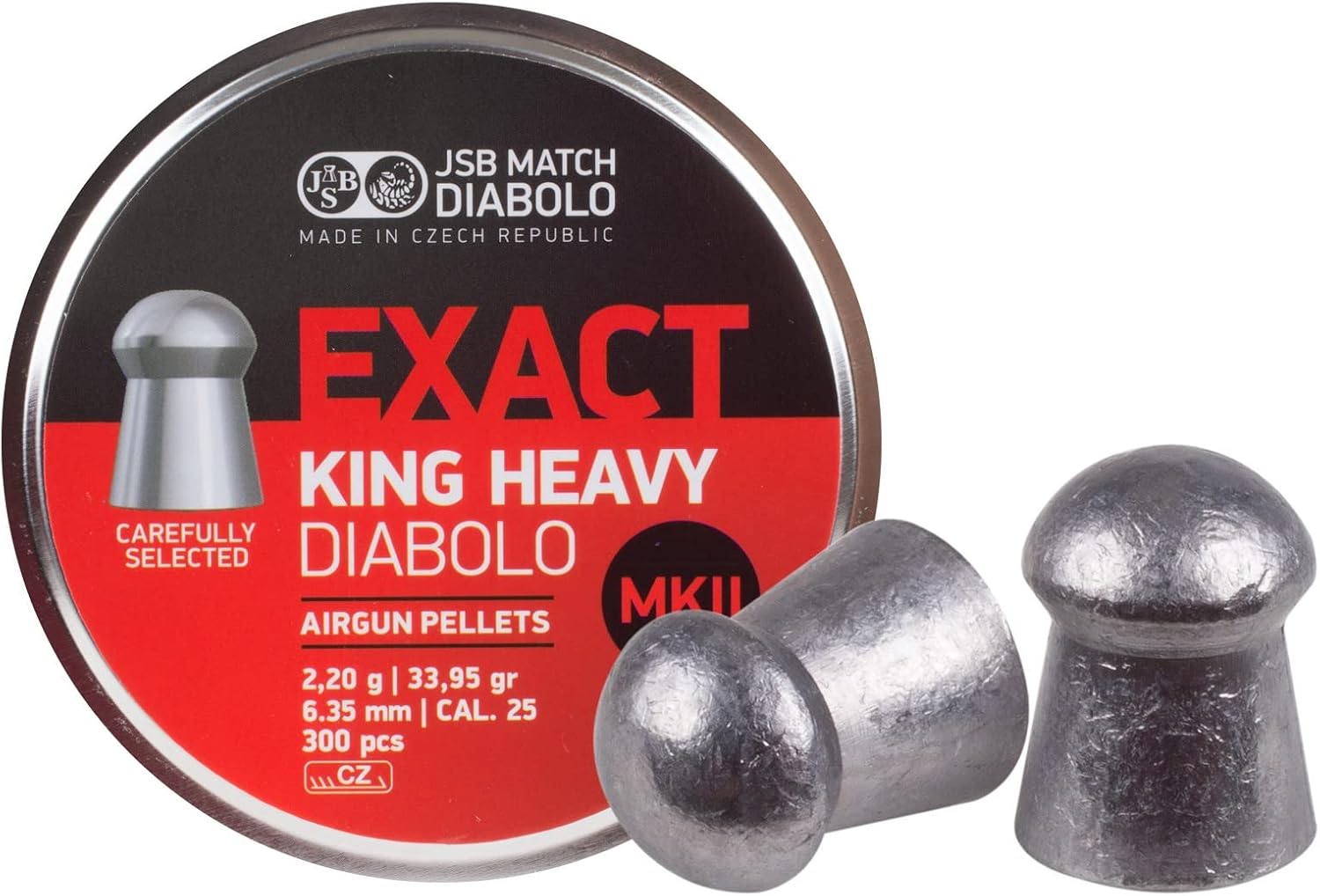 JSB Matching Diabolo Exact King MKII Heavy 0.25 Cal, 33.95 Grains, Domed, 300 ct