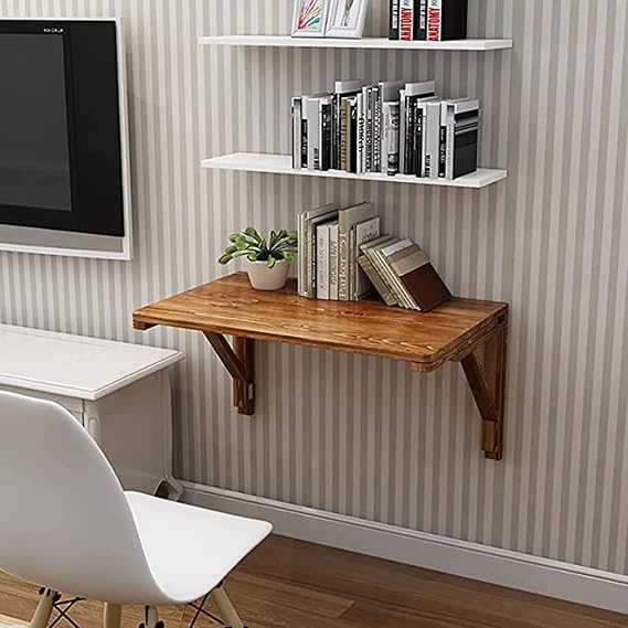 Fold Down Table, Wall Mounted Folding Table, Pine Wood Drop-Leaf Table, for Small Space Laundry Room Study Kitchen Bar, Foldable Computer Desk,A-70x50cm/27.5x19.6