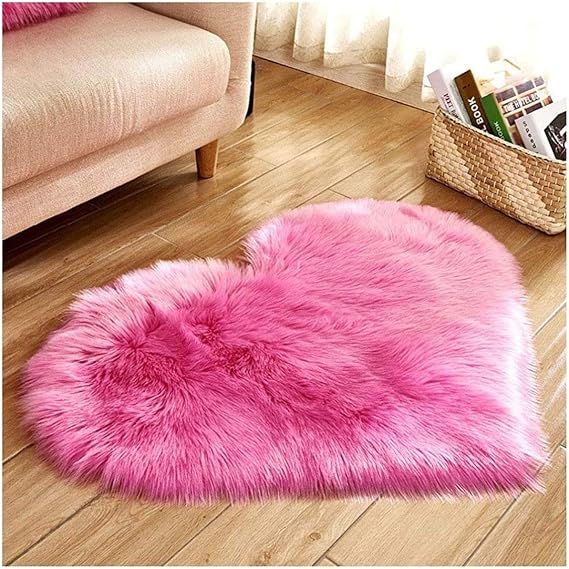 Fluffy Area Rugs,Heart Shaped Soft Faux Sheepskin Fur Area Rugs for Home Sofa Floor Mat Plush, Pink Shag Rug for Girls Bedroom,Fuzzy Carpet for Kid's Room, Nursery, Home Decor (N)