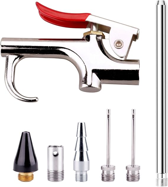 Air Blow Gun Accessory Kit with 5 Interchangeable Nozzles - 7 Pieces Air Compressor Tools Kit