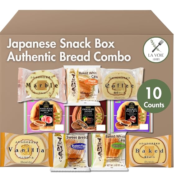 Japanese Snack box Bread Combo - Japanese Bakery 4 Roll Cake, 3 pastry and 3 Bun