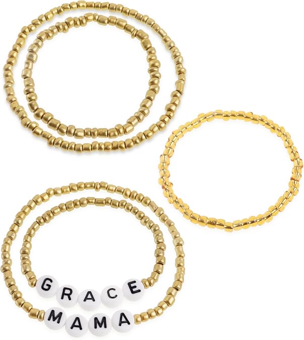Gold Beaded Initial Mom Bracelet for Women