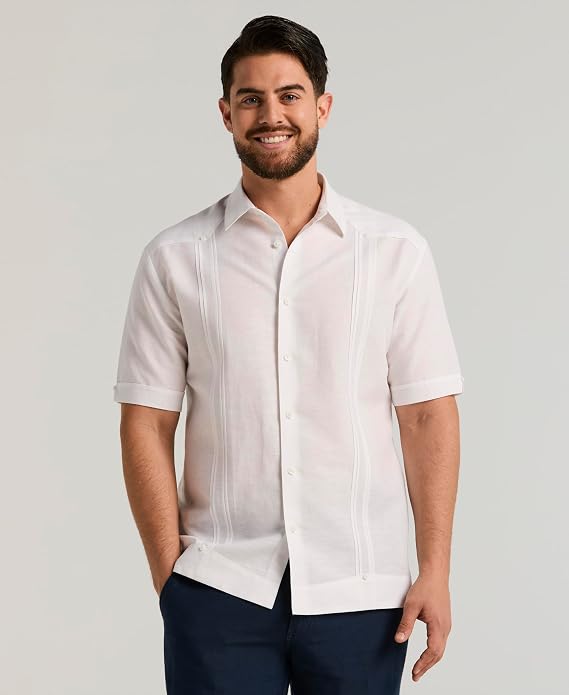 Cubavera Men's Linen Blend Guayabera Short Sleeve Button-Down Shirt (Available in Big & Tall)