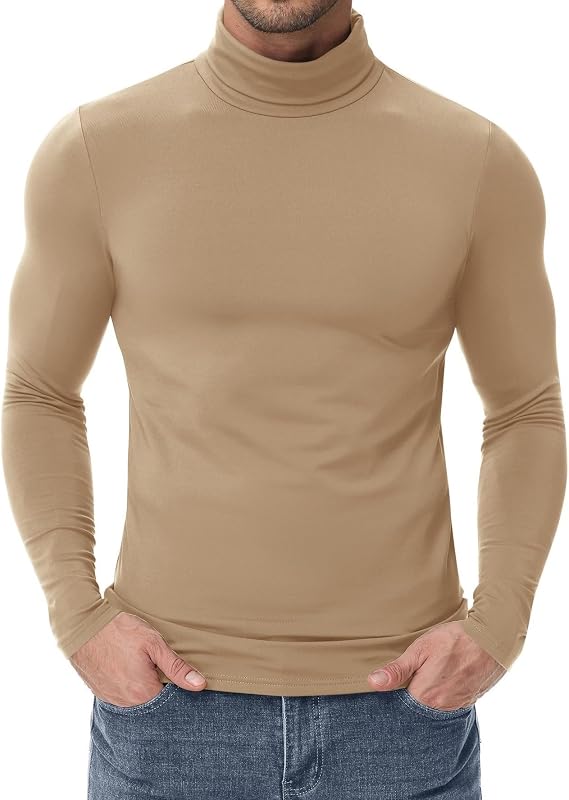 Poriff Men's Turtleneck Tops Fleece Lined Pullover Thermal Long Sleeve Casual Slim Fit Basic Sweater